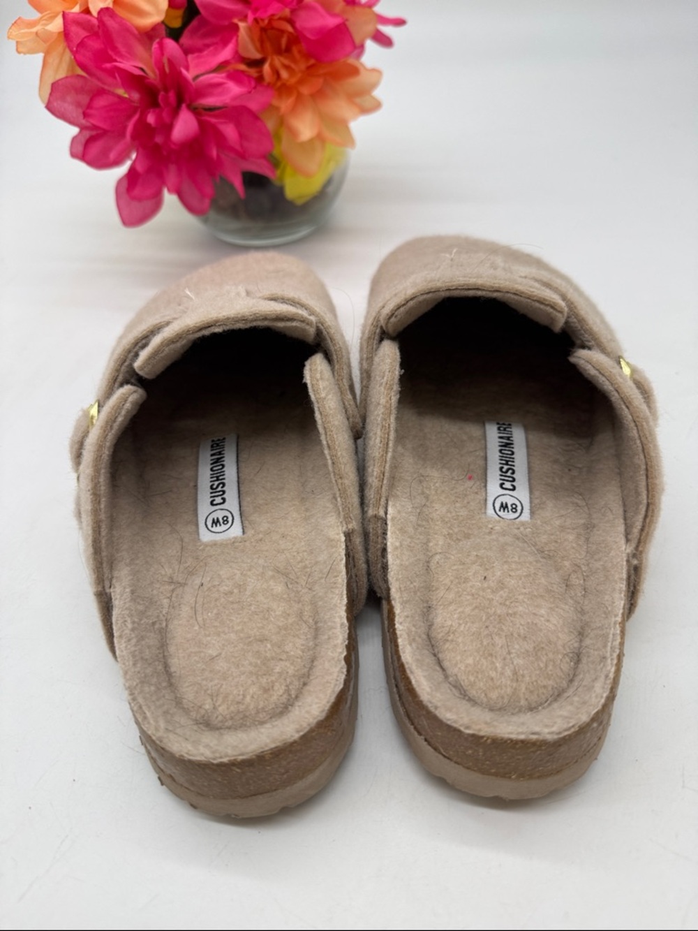 Cushionaire Cozy Taupe Wool Clog Mules with Gold Buckle CM9885A - Picture 3 of 6